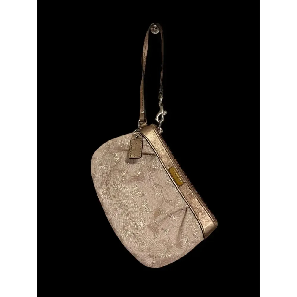 Coach Signature Gold Silver and Cream Wristlet - Picture 2 of 9